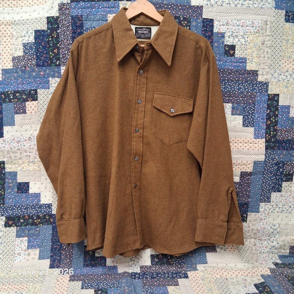 True Vintage 60s Royal Knight Gold Label Wool Blend Shirt Size XL Brown USA Made